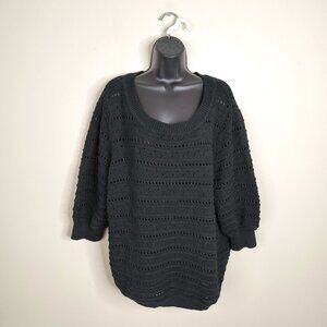 Kaffe Denmark Boho Dark Fairy Coastal Slouchy Balloon Sleeve Crochet Sweater L